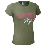 Reintex dámske bavlnené tričko s potlačou ARMY WIFE - OLIVA