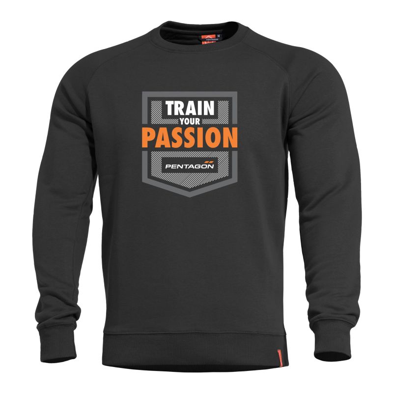 Pentagon HAWK SWEATER, mikina s potlačou TRAIN your PASSION - ČIERNA
