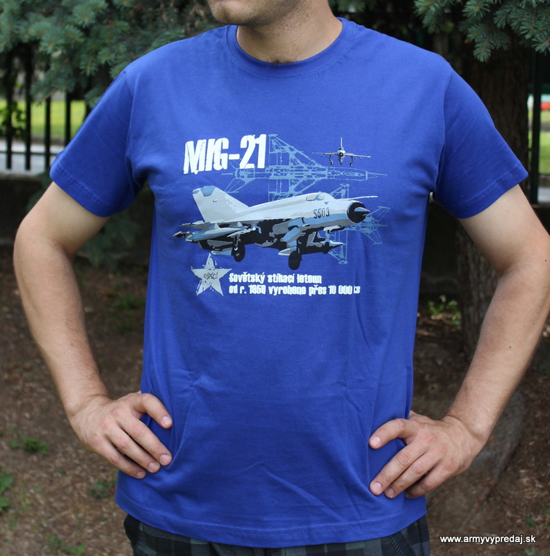 DETSKÉ tričko s viacfarebnou potlačou "MIG 21" - MODRÉ