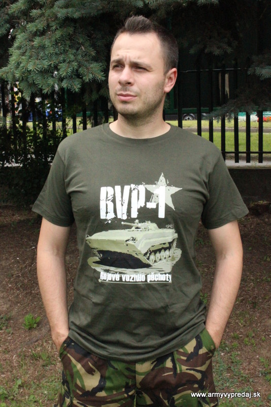 DETSKÉ tričko s viacfarebnou potlačou "BVP-1" - OLIVOVÉ