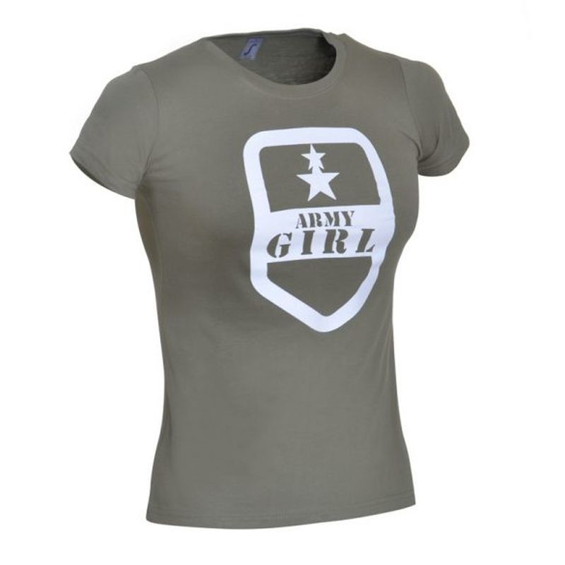 Reintex dámske bavlnené tričko s potlačou ARMY GIRL - OLIVA