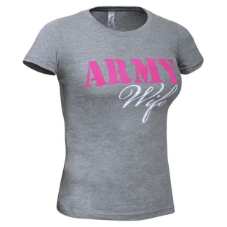 Reintex dámske bavlnené tričko s potlačou ARMY WIFE - ŠEDÁ