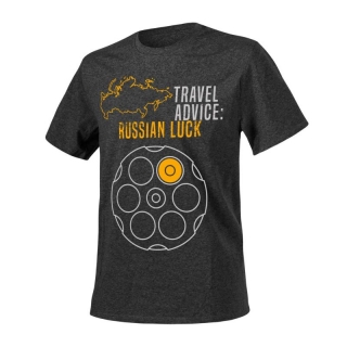 Helikon-Tex TRAVEL ADVICE: RUSSIAN LUCK tričko s potlačou - ČIERNA MELÍROVANÁ