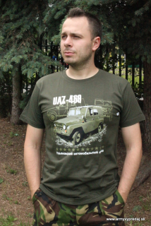 Tričko s viacfarebnou potlačou "UAZ 469" - OLIVOVÉ